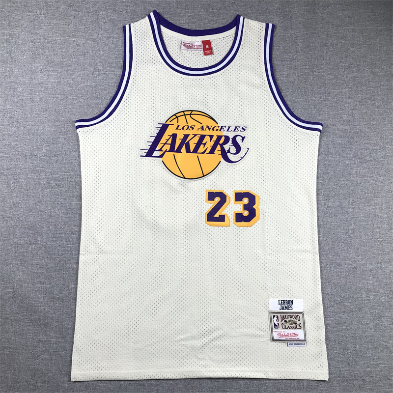 LeBron James #23 Los Angeles Lakers Cream Mitchell & Ness Hardwood Classics Retro Basketball Logo Swingman Jersey