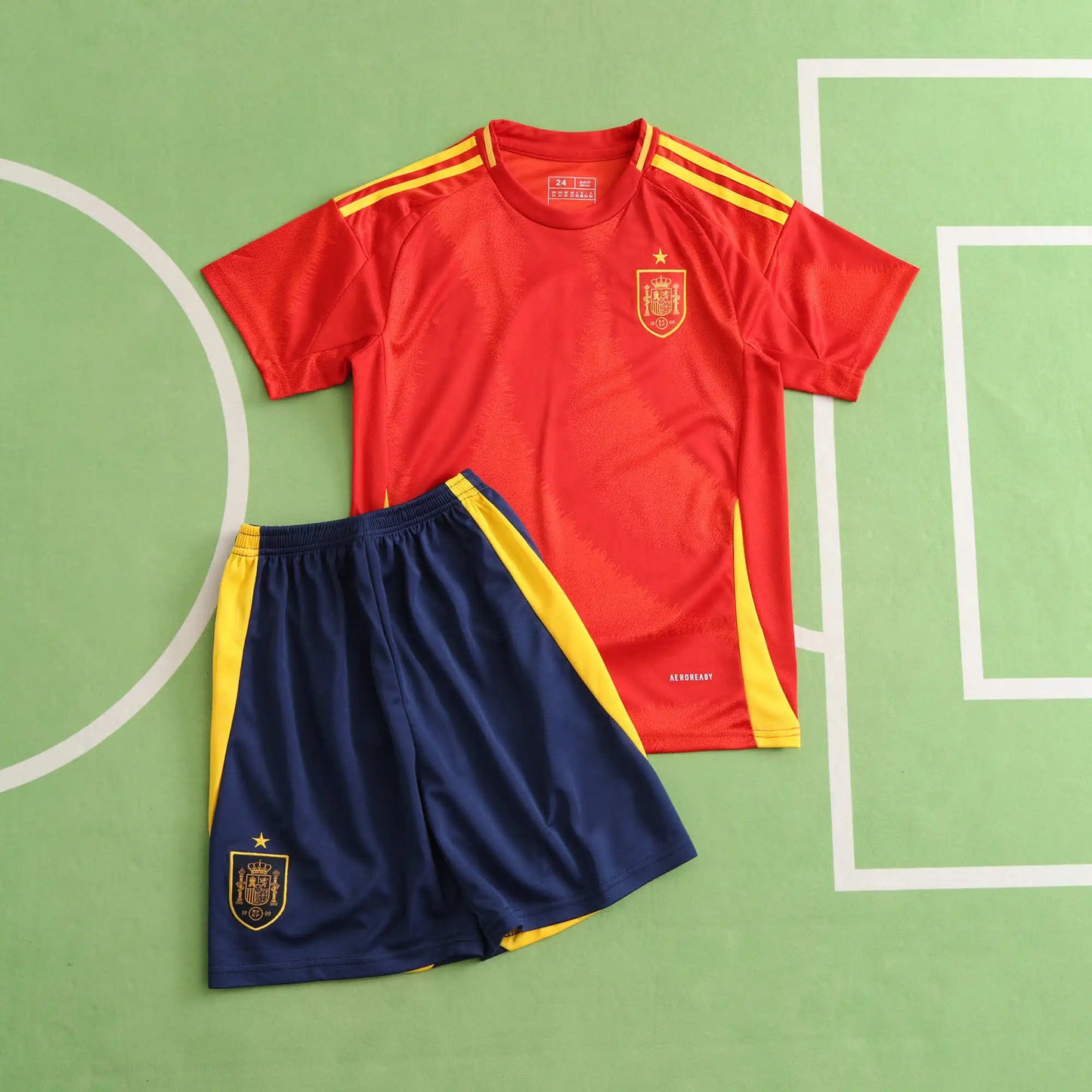 Spain National Team UEFA Euro 2024 Home Kids Kit – Red Jersey & Navy Shorts | Adidas | Custom Name & Number