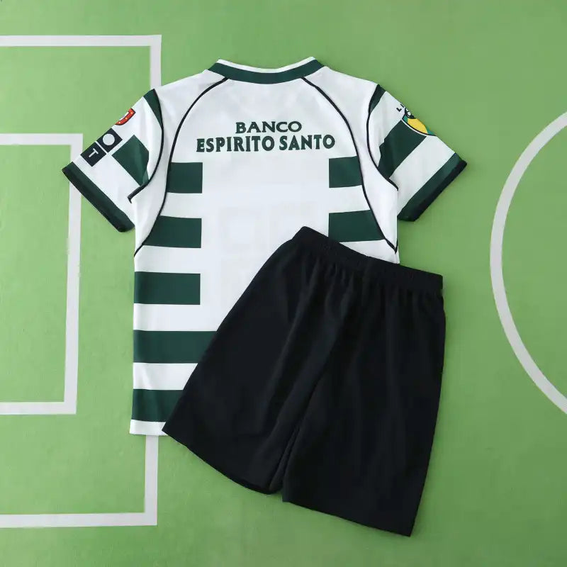 Sporting CP 2001/03 Home Retro Kids Kit – Green & White | Classic Youth Football Set | C. Ronaldo Era