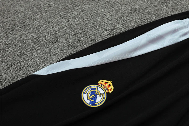 Real Madrid 2024/25 White Geometric Crystal Pattern Adidas Training Tracksuit – Quarter-Zip Top & Black Tapered Pants | Emirates La Liga Training Suit