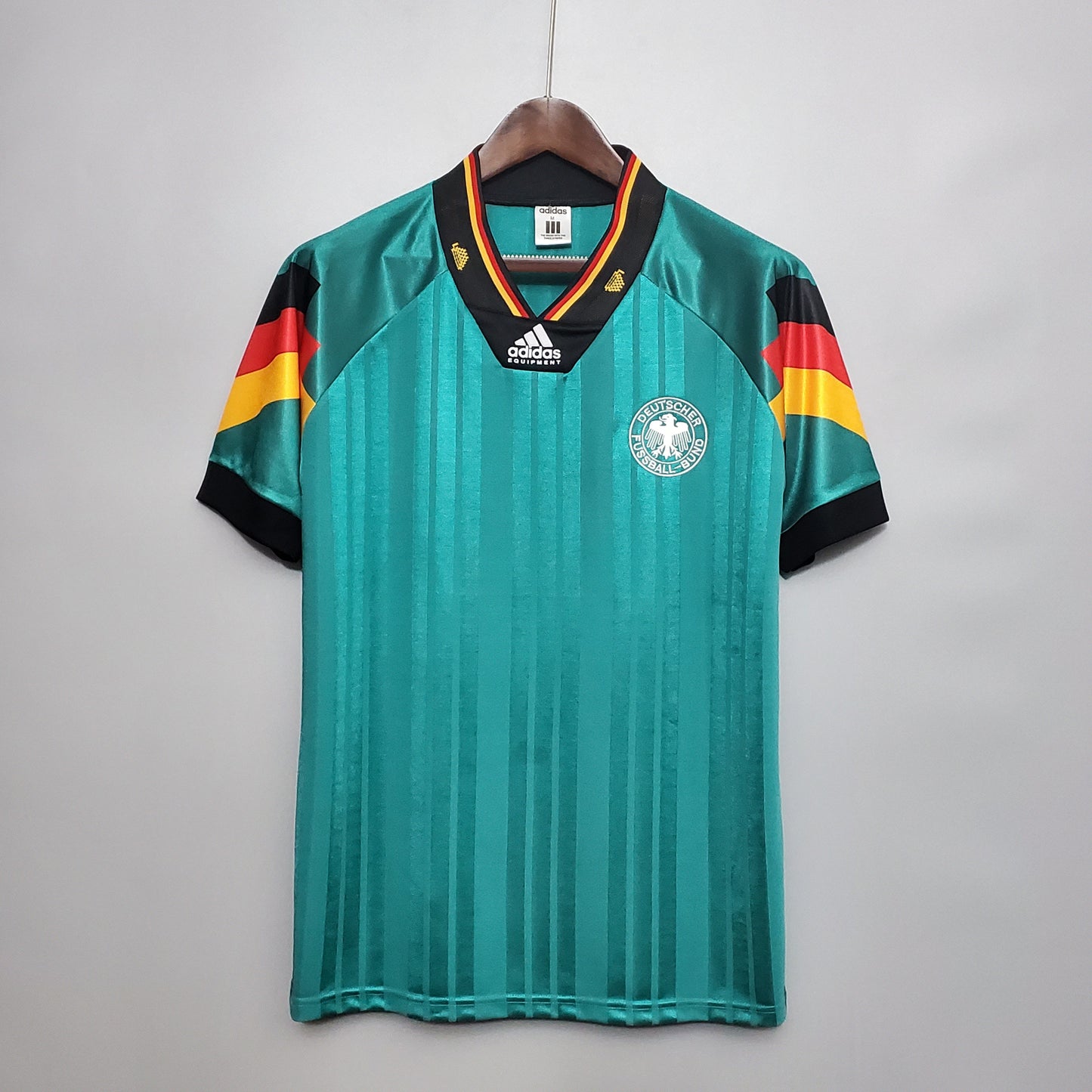 Germany 1992 Away Retro Jersey – Euro 92 Adidas Equipment Green Shadow Stripe German Flag Sleeve Kit