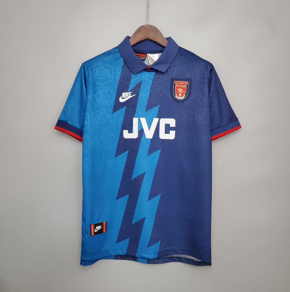 Arsenal 1995-96 Away Retro Jersey – Nike Navy Blue Lightning JVC Football Shirt | Bergkamp Adams Wright Era
