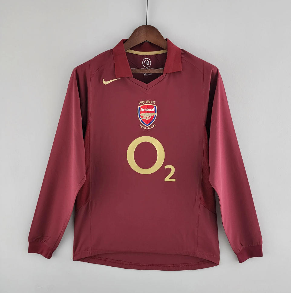 Arsenal 2005-06 Highbury Farewell Home Jersey Long-Sleeved – Nike Dark Red O2 Retro Football Shirt | Henry Bergkamp Era