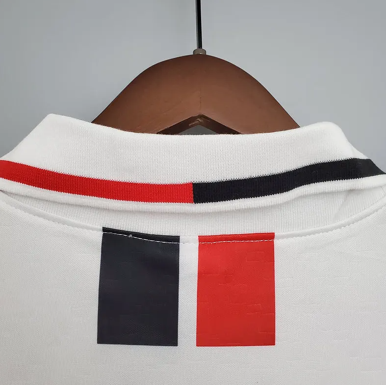 AC Milan 1995-97 Away Retro Jersey – Lotto White Red Black Vertical Stripe Opel Polo Collar One Gold Star Maldini Weah Roberto Baggio Desailly Edgar Davids Serie A Fan Version Football Shirt