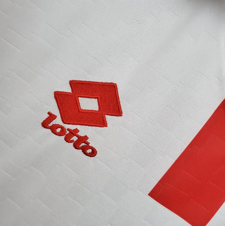 AC Milan 1995-97 Away Retro Jersey – Lotto White Red Black Vertical Stripe Opel Polo Collar One Gold Star Maldini Weah Roberto Baggio Desailly Edgar Davids Serie A Fan Version Football Shirt