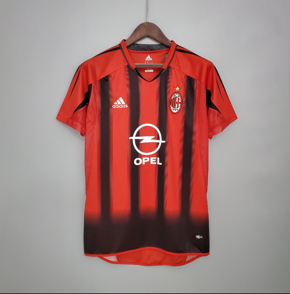 AC Milan 2004-05 Home Retro Jersey – Red Black Vertical Stripe Opel Adidas Fan Version Serie A Football Shirt