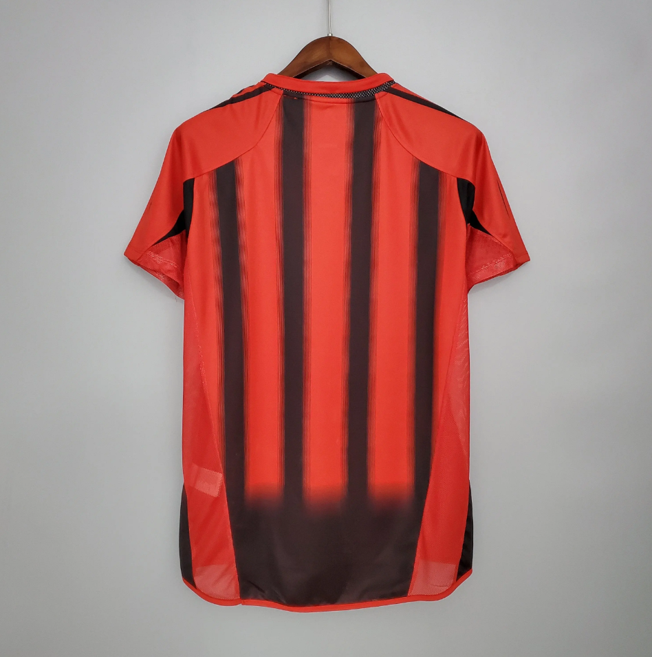 AC Milan 2004-05 Home Retro Jersey – Red Black Vertical Stripe Opel Adidas Fan Version Serie A Football Shirt