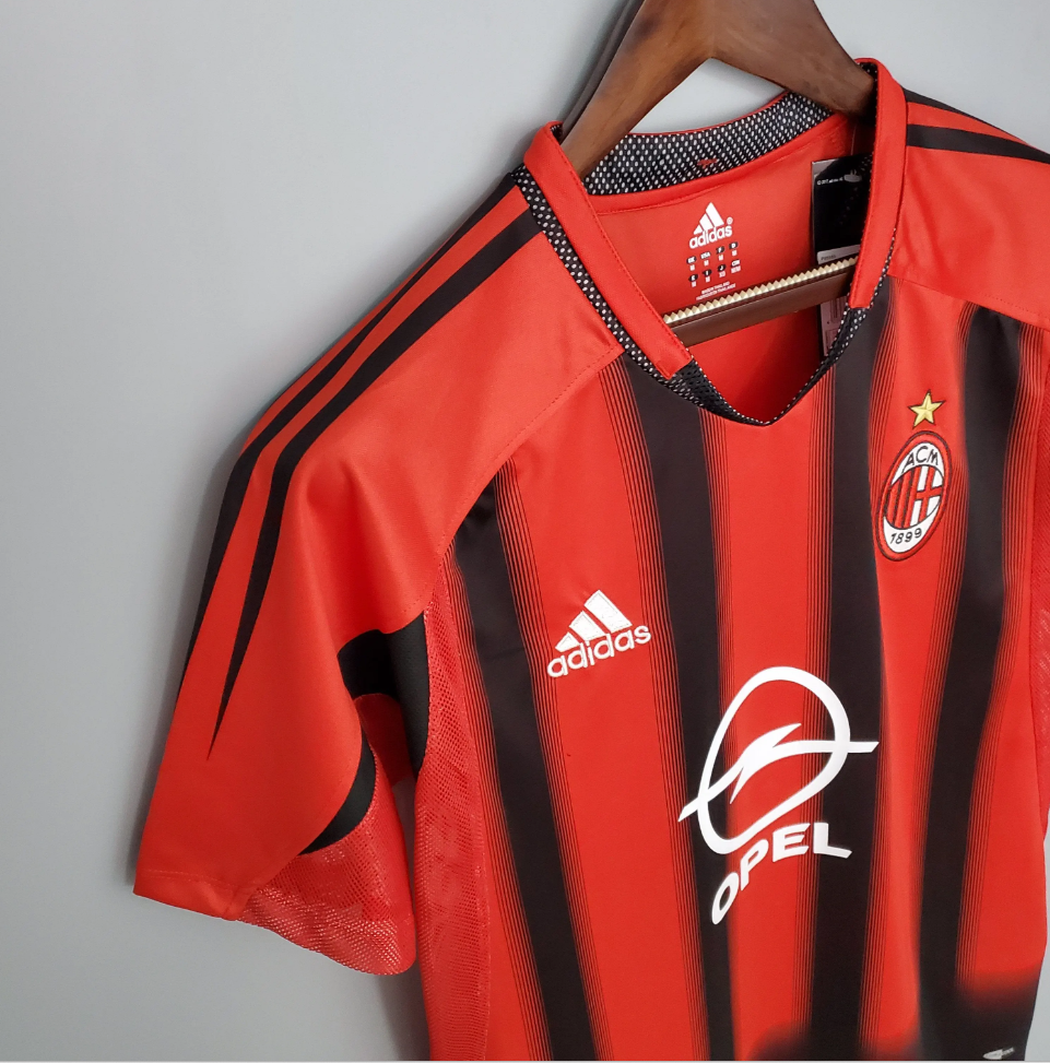 AC Milan 2004-05 Home Retro Jersey – Red Black Vertical Stripe Opel Adidas Fan Version Serie A Football Shirt