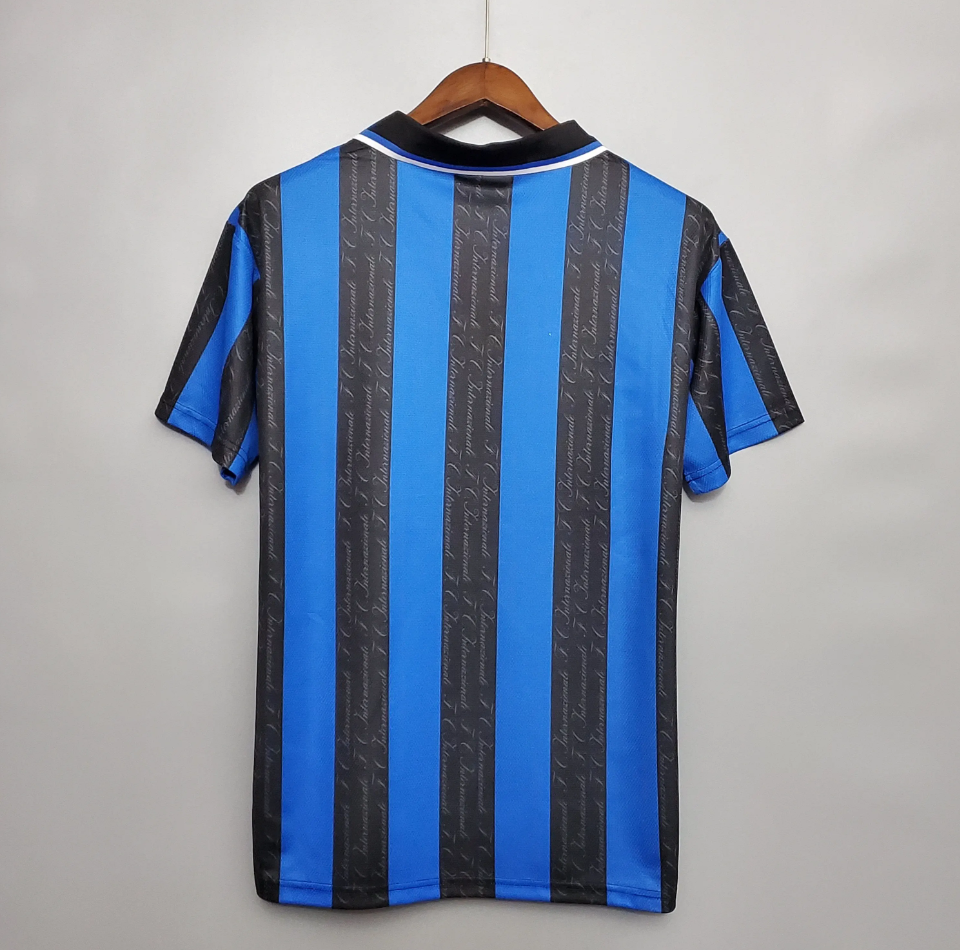 Inter Milan 1997-98 Home Retro Jersey – Umbro Blue Black Stripes Pirelli Ronaldo Zanetti Serie A Football Shirt