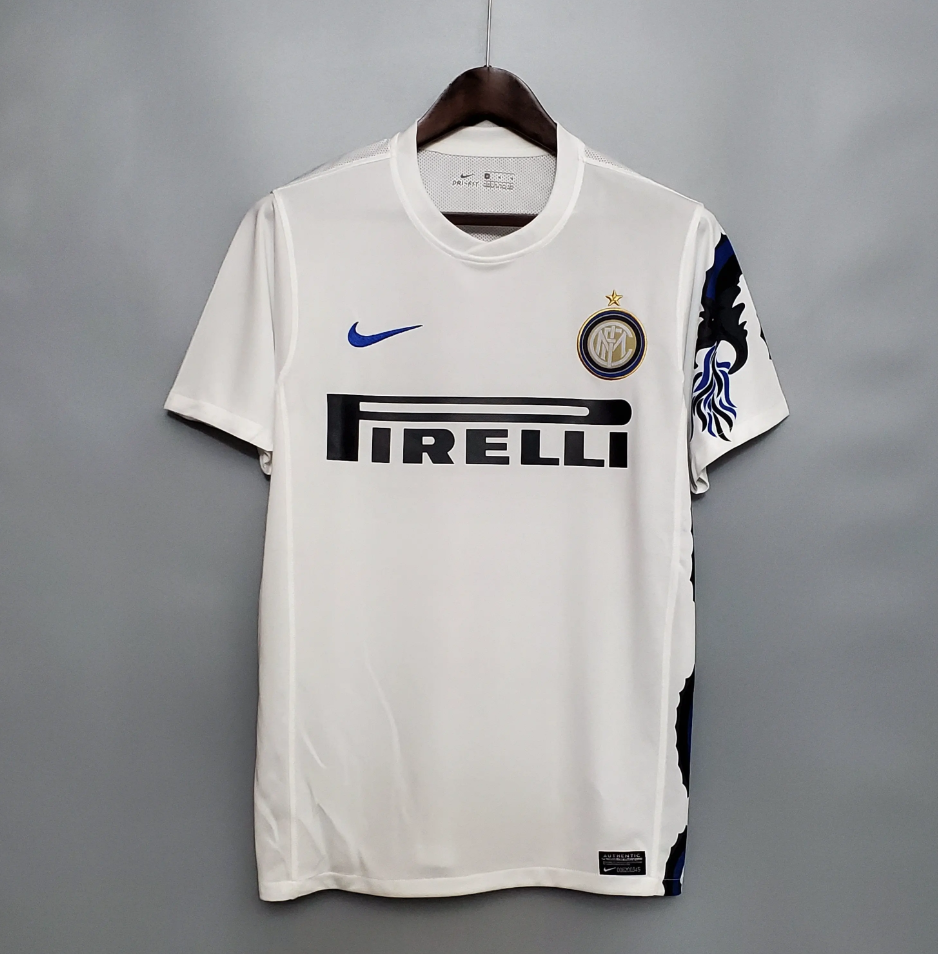 Inter Milan 2010-11 Away Retro Jersey – White Navy Blue Dragon Sleeve Pirelli Nike One Star Fan Version Football Shirt
