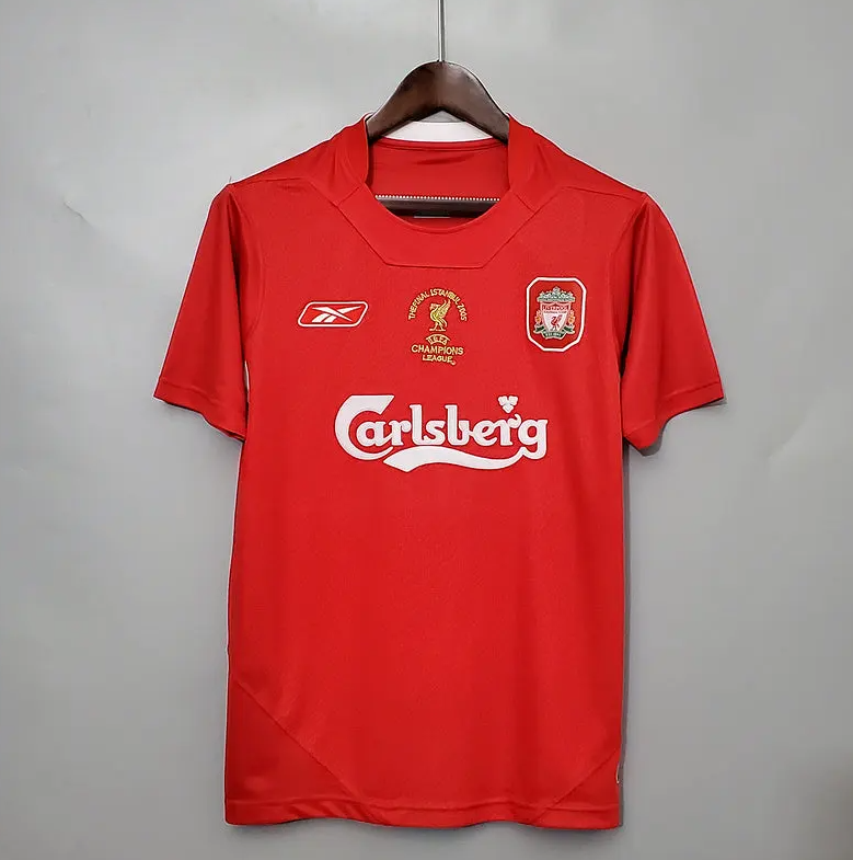 Liverpool 2004-05 Champions League Final Istanbul Retro Jersey – Reebok Red Carlsberg Gerrard Xabi Alonso Miracle of Istanbul Football Shirt