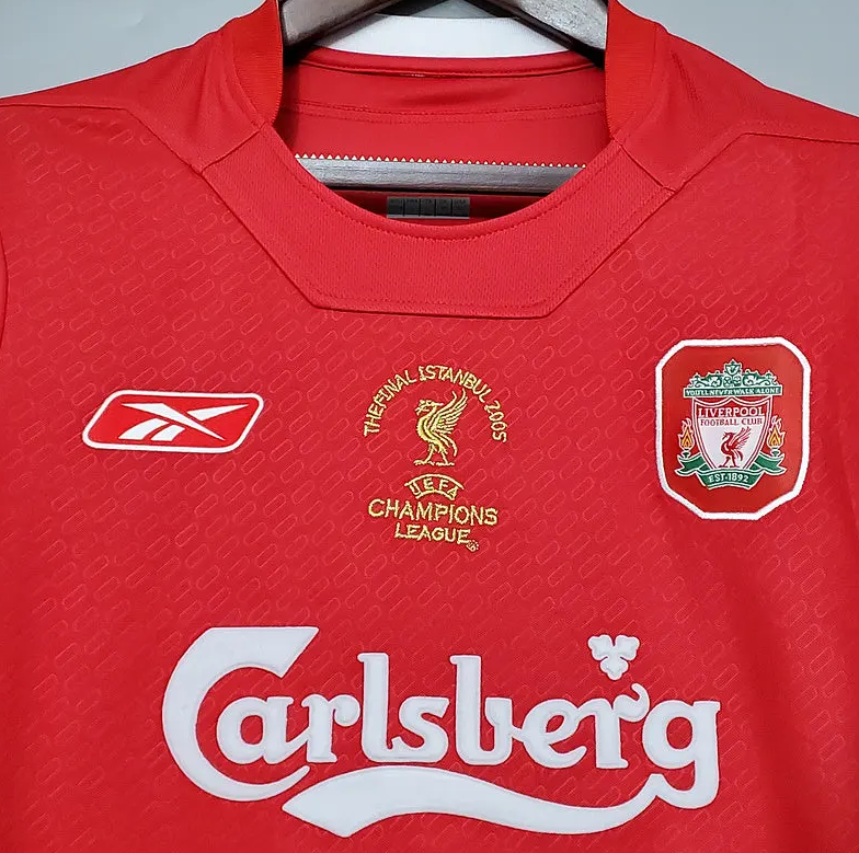 Liverpool 2004-05 Champions League Final Istanbul Retro Jersey – Reebok Red Carlsberg Gerrard Xabi Alonso Miracle of Istanbul Football Shirt