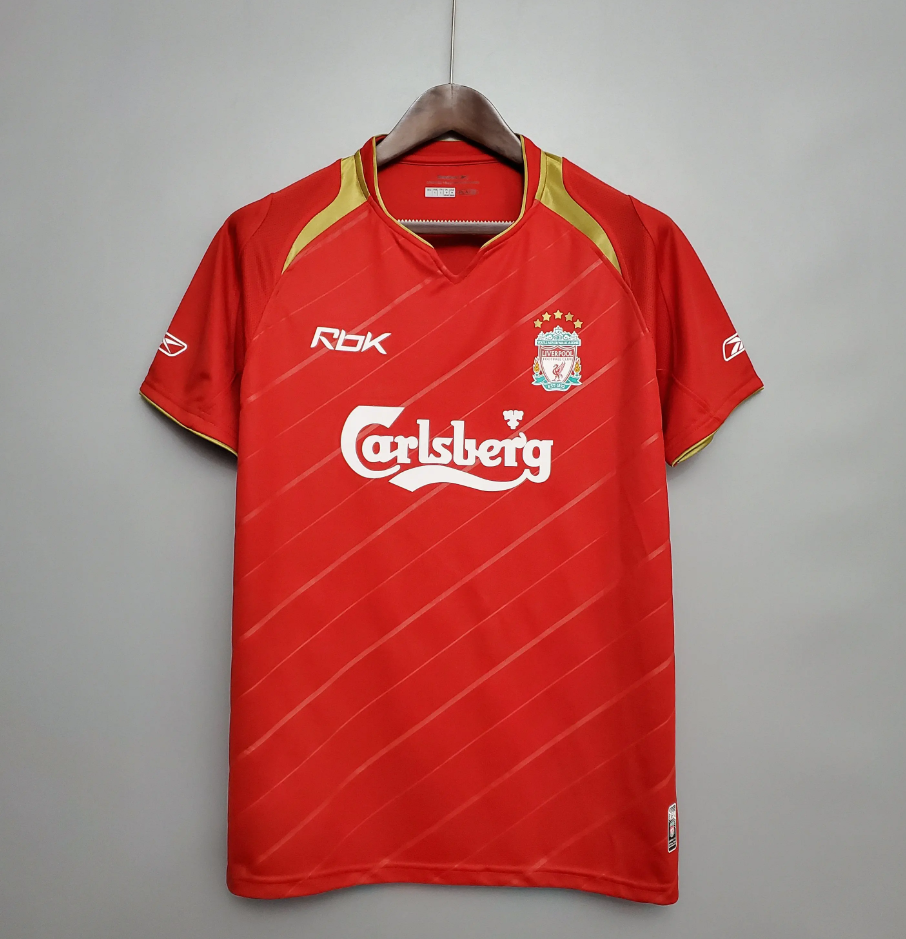 Liverpool 2005-06 Home Jersey – Red Gold Reebok Carlsberg Five Stars Fan Version Premier League Football Shirt