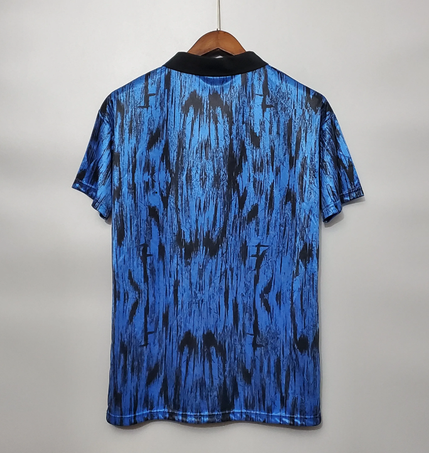 Manchester United 1992-93 Away Retro Jersey – Umbro Blue Black Abstract Sharp Cantona First Premier League Champion Fan Version Football Shirt
