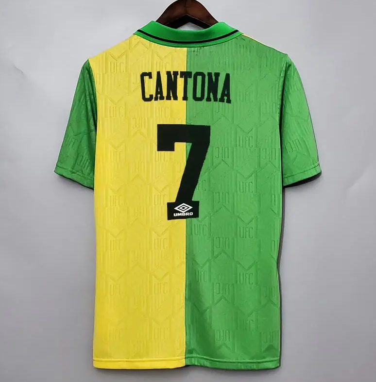 Manchester United 1993-94 Third Retro Jersey – Umbro Green Yellow Split Sharp Kit | Cantona Giggs Keane Scholes Beckham Era