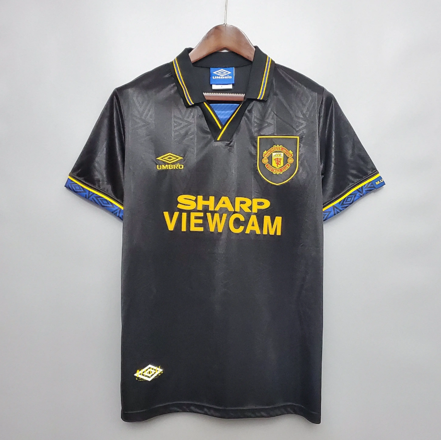 Manchester United 1994-95 Away Retro Jersey – Umbro Black Sharp Viewcam Cantona Giggs Beckham Football Shirt