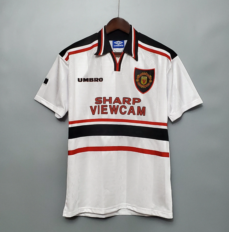 Manchester United 1998-99 Away Jersey – White Umbro Sharp Viewcam Treble Season Retro Premier League Football Shirt | Beckham Yorke Cole Keane Scholes