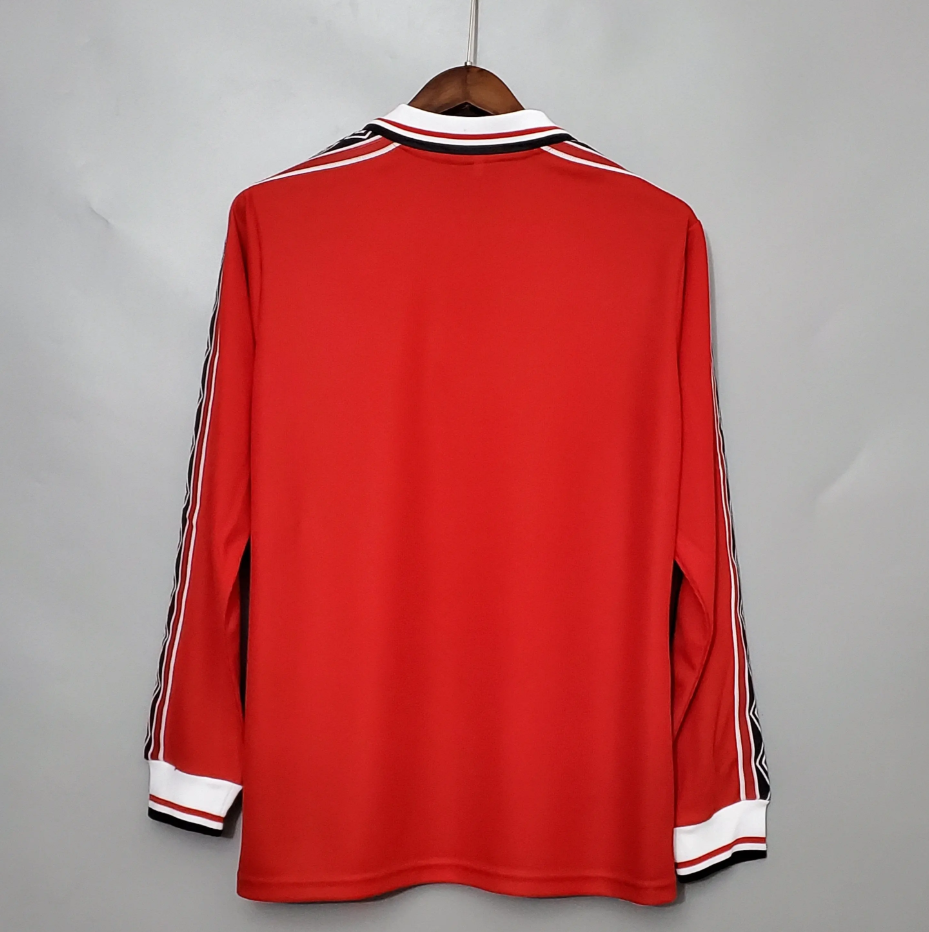 Manchester United 1998-99 Home Long-Sleeved Retro Jersey – Umbro Red Sharp Treble Season Beckham Giggs Scholes Football Shirt