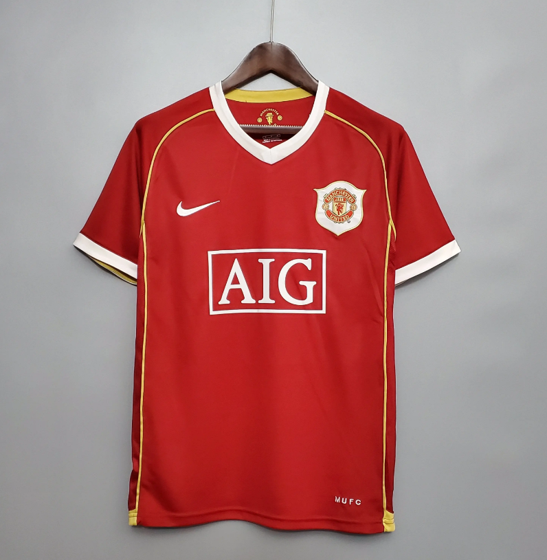 Manchester United 2006-07 Home Retro Jersey – Nike Red AIG Ronaldo Rooney Giggs Scholes Vidic Park Ji-Sung Premier League Champion Fan Version Football Shirt