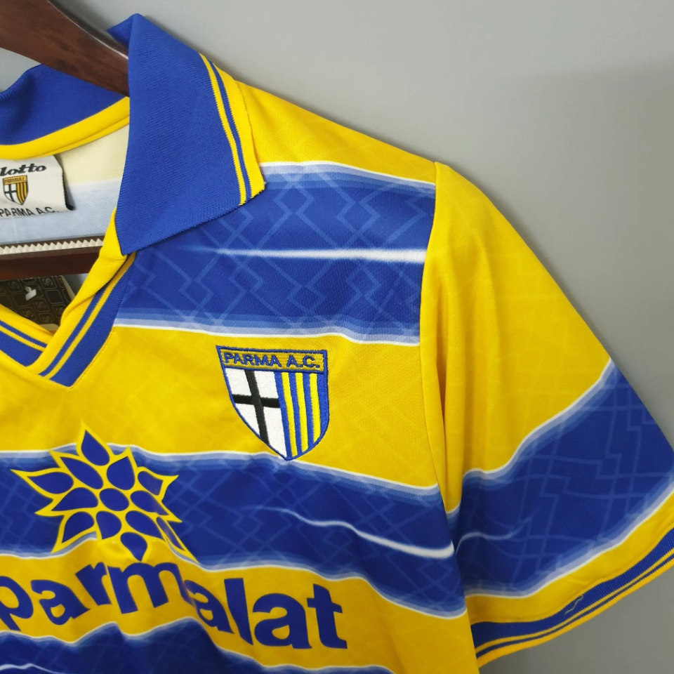 Parma 1998-99 Home Retro Jersey – Lotto Yellow Blue Parmalat Crespo Veron Cannavaro Thuram Football Shirt