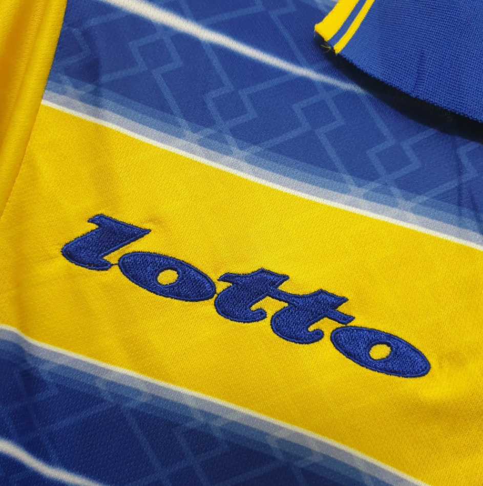 Parma 1998-99 Home Retro Jersey – Lotto Yellow Blue Parmalat Crespo Veron Cannavaro Thuram Football Shirt