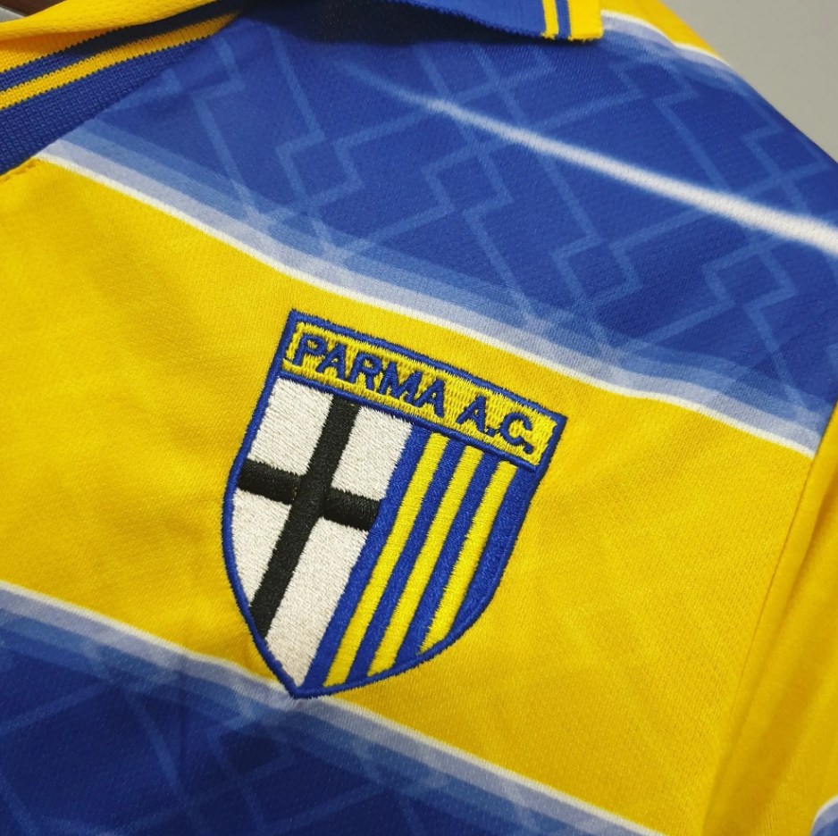 Parma 1998-99 Home Retro Jersey – Lotto Yellow Blue Parmalat Crespo Veron Cannavaro Thuram Football Shirt