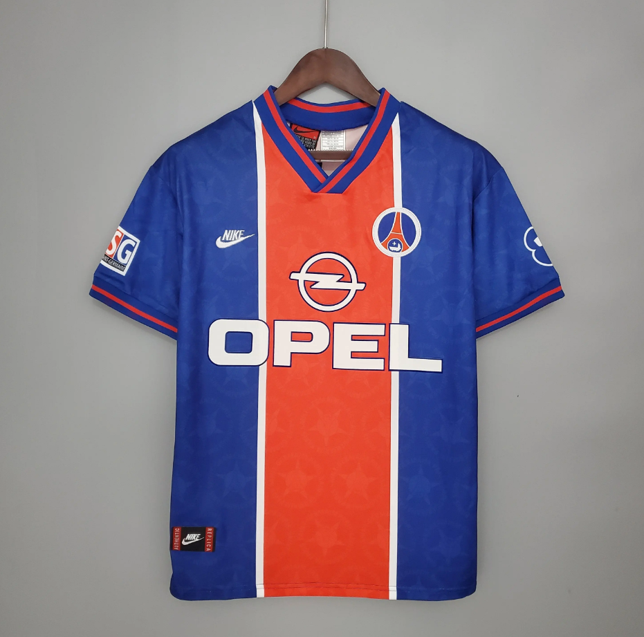 PSG 1995-96 Home Retro Jersey – Nike Blue Red Opel Paris Saint-Germain Football Shirt