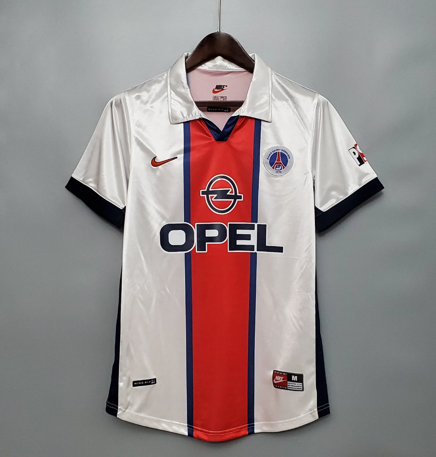 Paris Saint-Germain 1998-99 Away Jersey – White Nike Opel Retro Ligue 1 Football Shirt