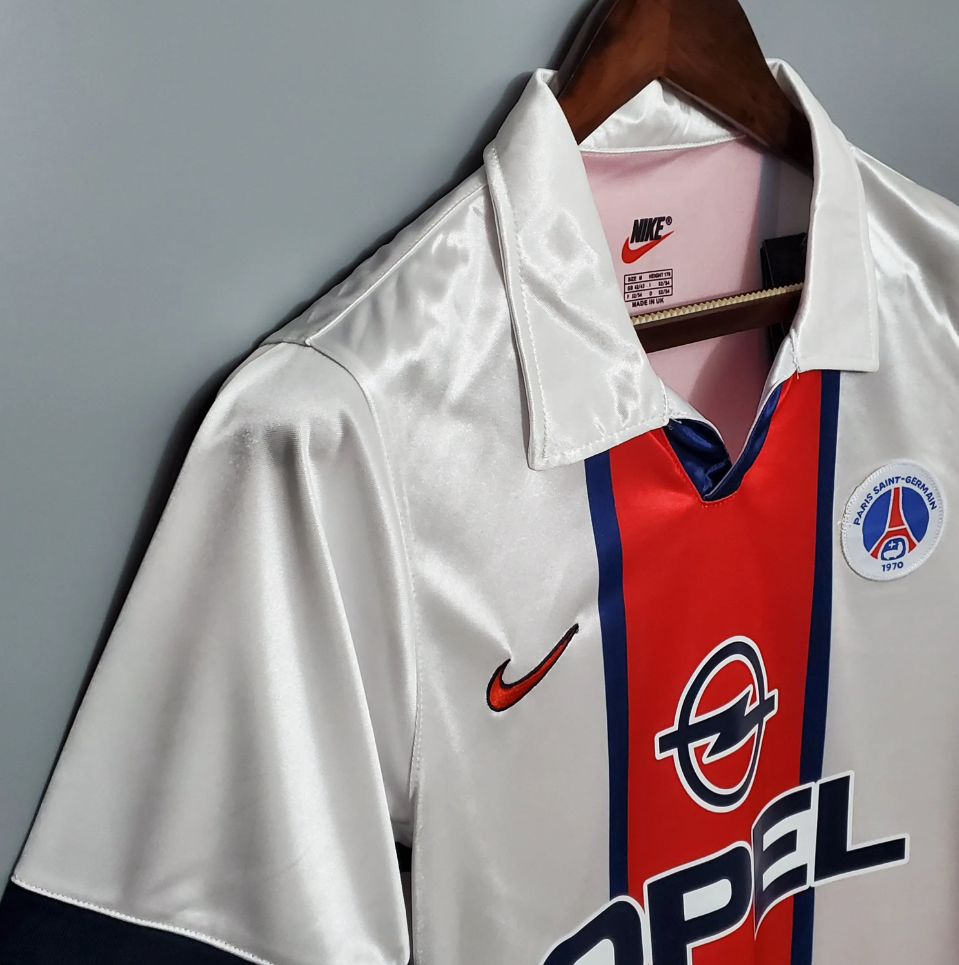 Paris Saint-Germain 1998-99 Away Jersey – White Nike Opel Retro Ligue 1 Football Shirt