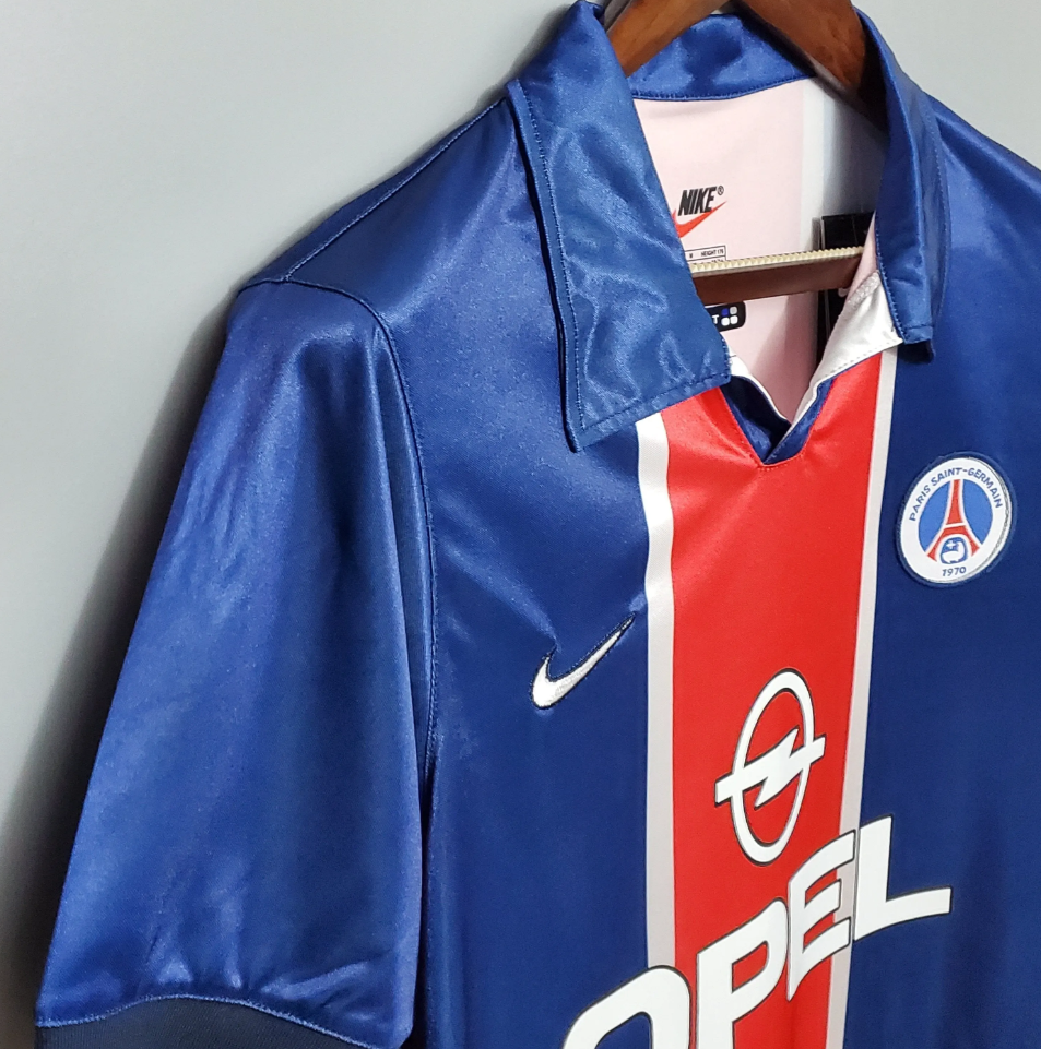 PSG 1998-99 Home Retro Jersey – Nike Royal Blue Red Central Stripe White Pinstripe Opel Polo Collar Ligue 1 Paris Saint-Germain Fan Version Football Shirt