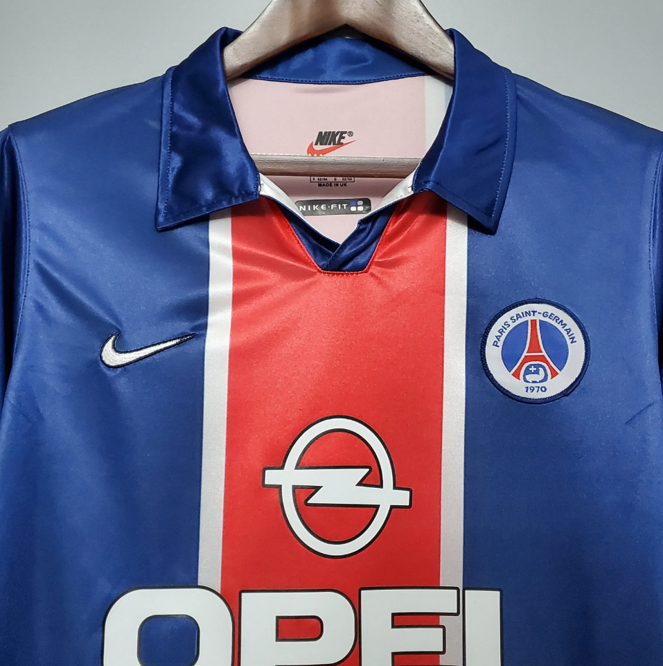 PSG 1998-99 Home Retro Jersey – Nike Royal Blue Red Central Stripe White Pinstripe Opel Polo Collar Ligue 1 Paris Saint-Germain Fan Version Football Shirt