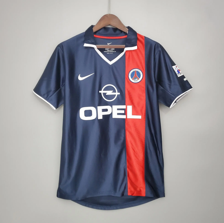 PSG 2001-02 Home Retro Jersey – Nike Navy Blue Red Stripe Opel Ronaldinho Okocha Anelka Arteta Pochettino Ligue 1 Fan Version Football Shirt
