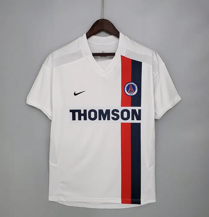 Paris Saint-Germain 2002-03 Away Jersey – White Nike Thomson Retro Ligue 1 Football Shirt | Ronaldinho Pochettino Classic Early 2000s PSG Kit