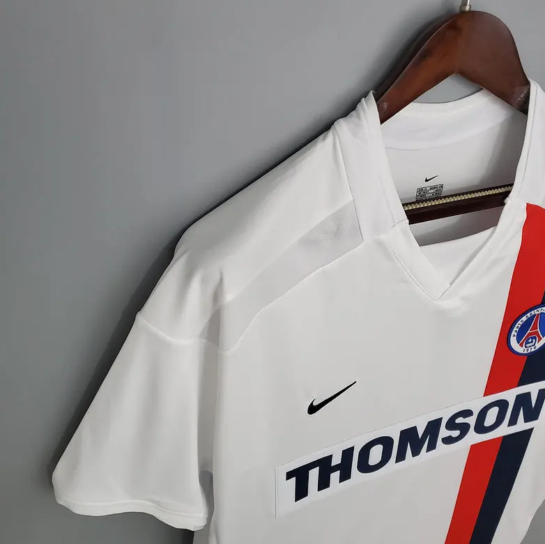 Paris Saint-Germain 2002-03 Away Jersey – White Nike Thomson Retro Ligue 1 Football Shirt | Ronaldinho Pochettino Classic Early 2000s PSG Kit
