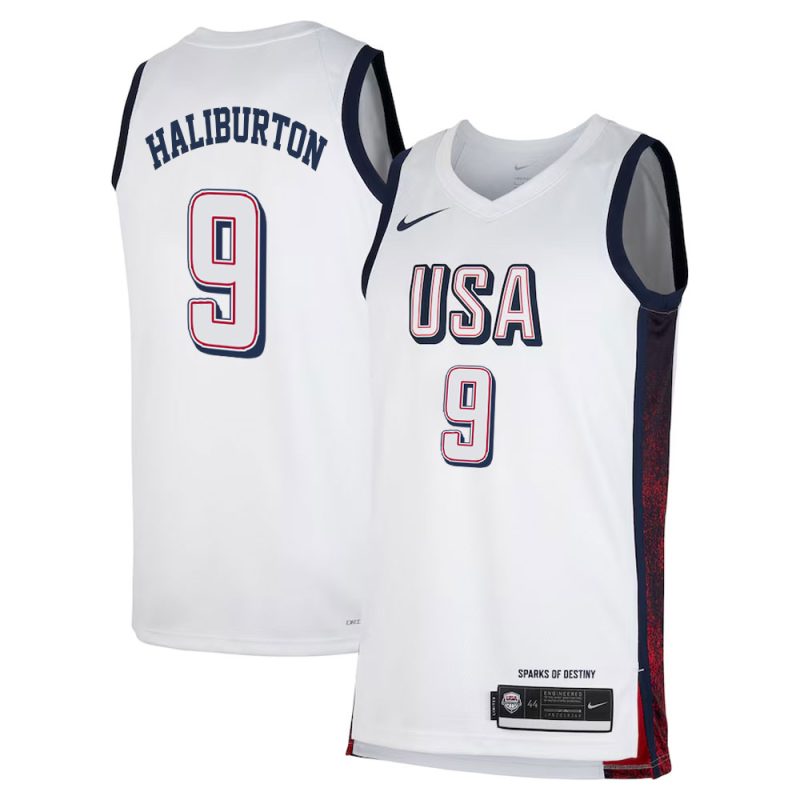 Tyrese Haliburton #9 Team USA Nike White 2024 Paris Olympics Swingman Jersey