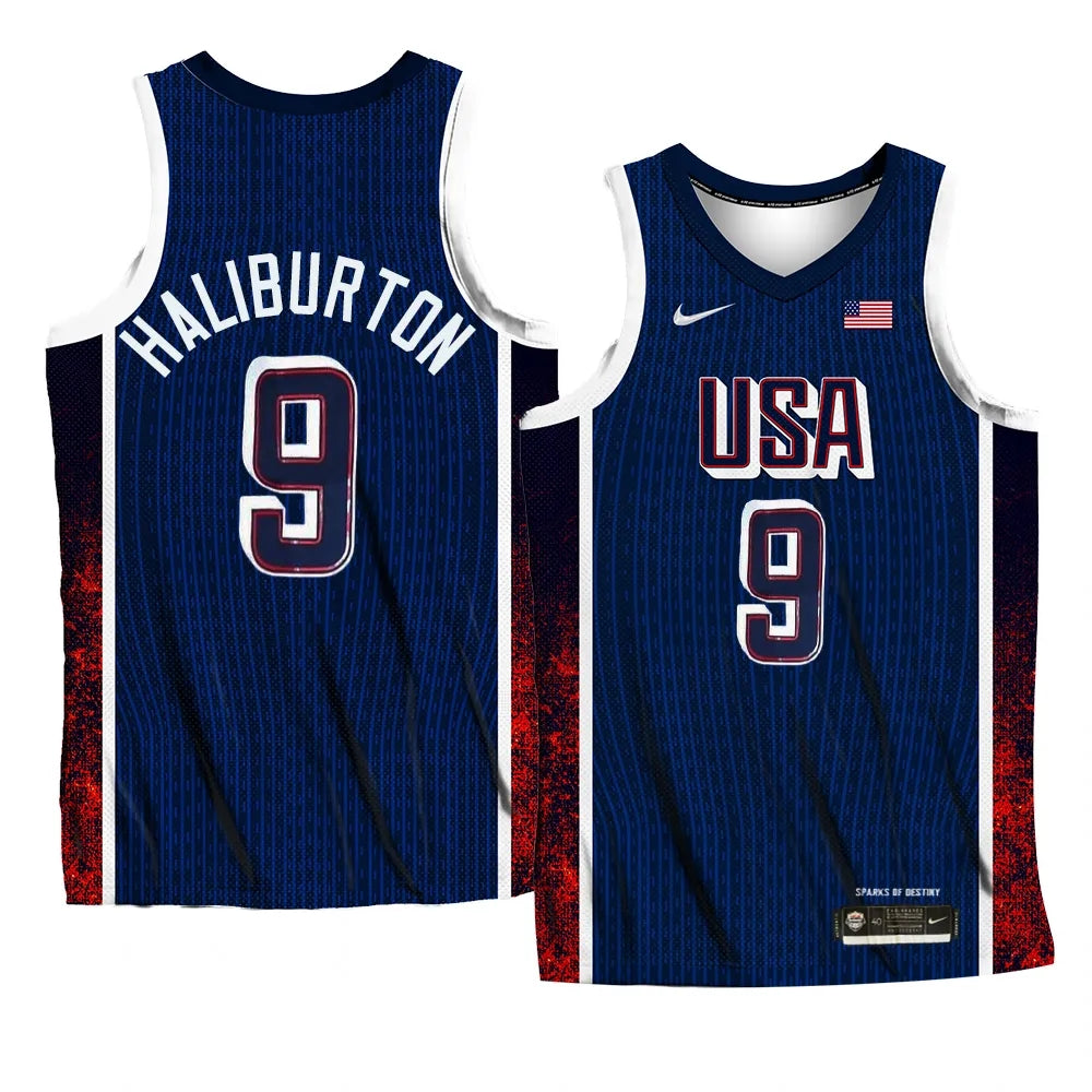 Tyrese Haliburton #9 Team USA Nike Navy 2024 Paris Olympics Swingman Jersey
