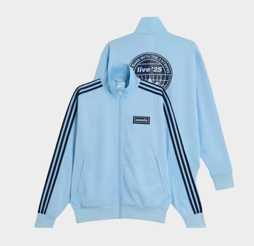 Oasis x Adidas Live '25 Track Jacket – Sky Blue | Three-Stripe Zip-Up Top