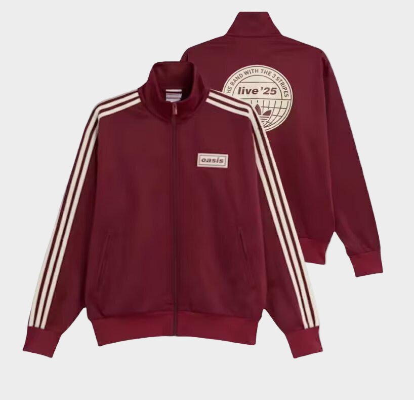 Oasis x Adidas Live '25 Track Jacket – Burgundy | Three-Stripe Zip-Up Top