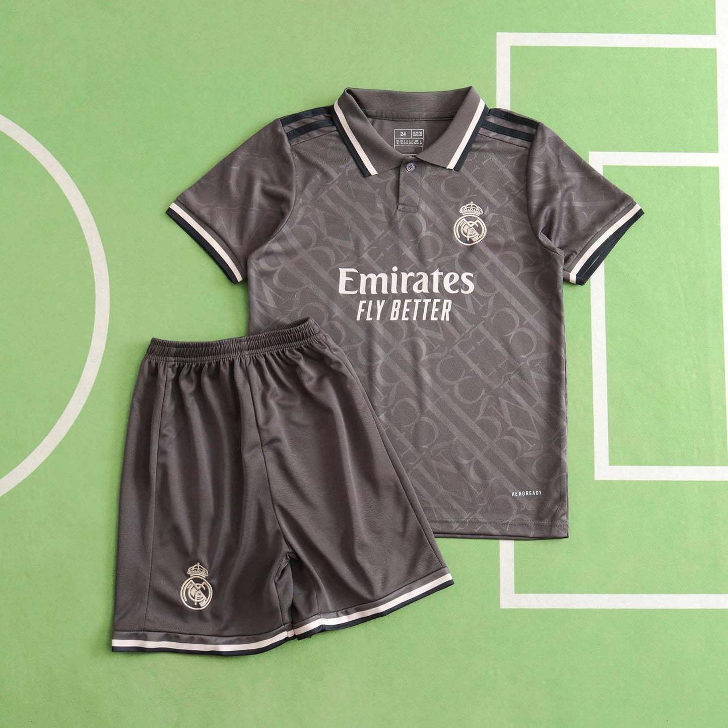 Real Madrid CF Third Kids Kit 2024/25 – Children's Grey Football Jersey & Shorts Set