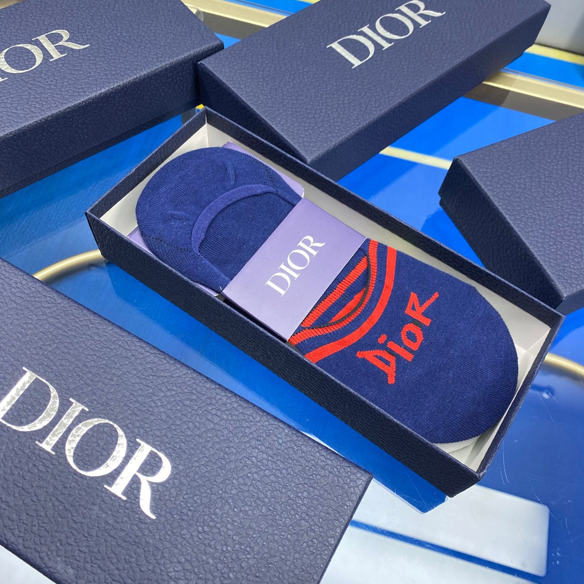 Dior Bright Green Grey Blue Wordmarks No-Show Socks, image 9