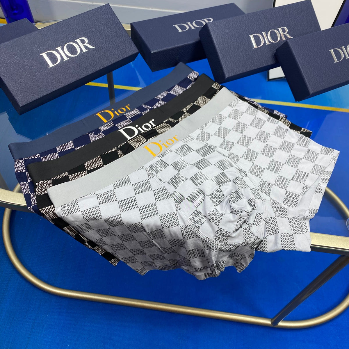 Dior White Grey Checkerboard Pattern Boxer Briefs, image 1