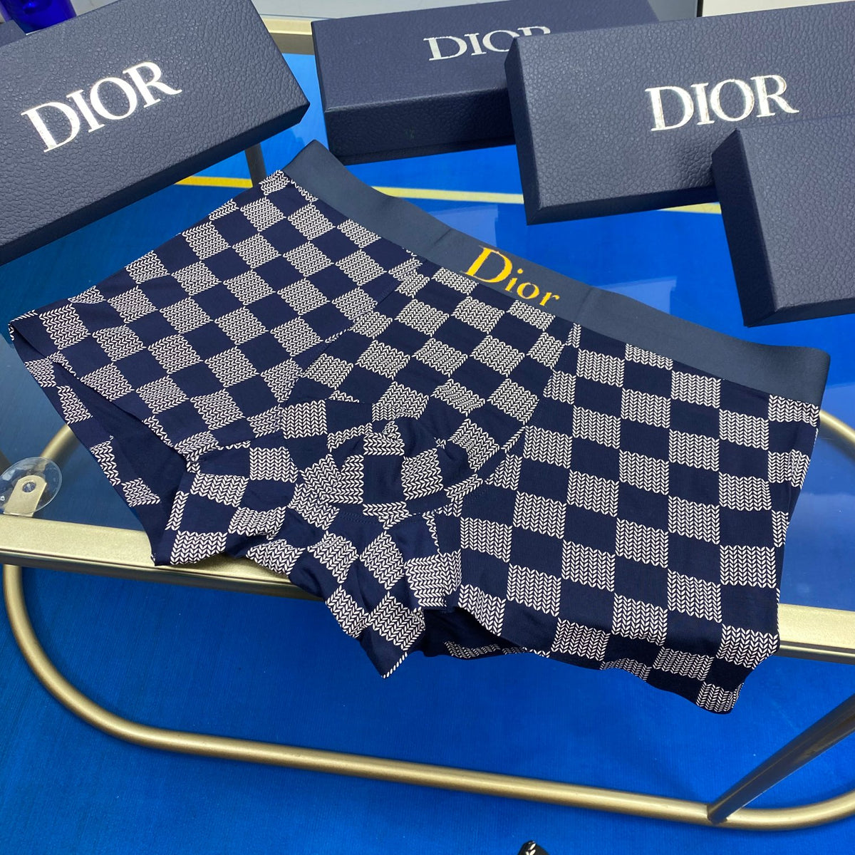 Dior White Grey Checkerboard Pattern Boxer Briefs, image 4