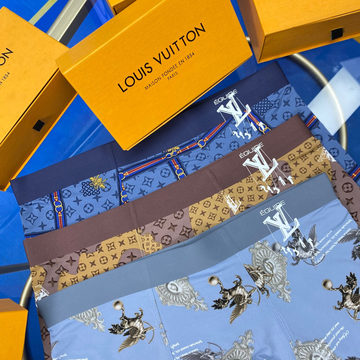 Louis Vuitton Blue Grey Dense Small Figures Boxer Briefs, image 2
