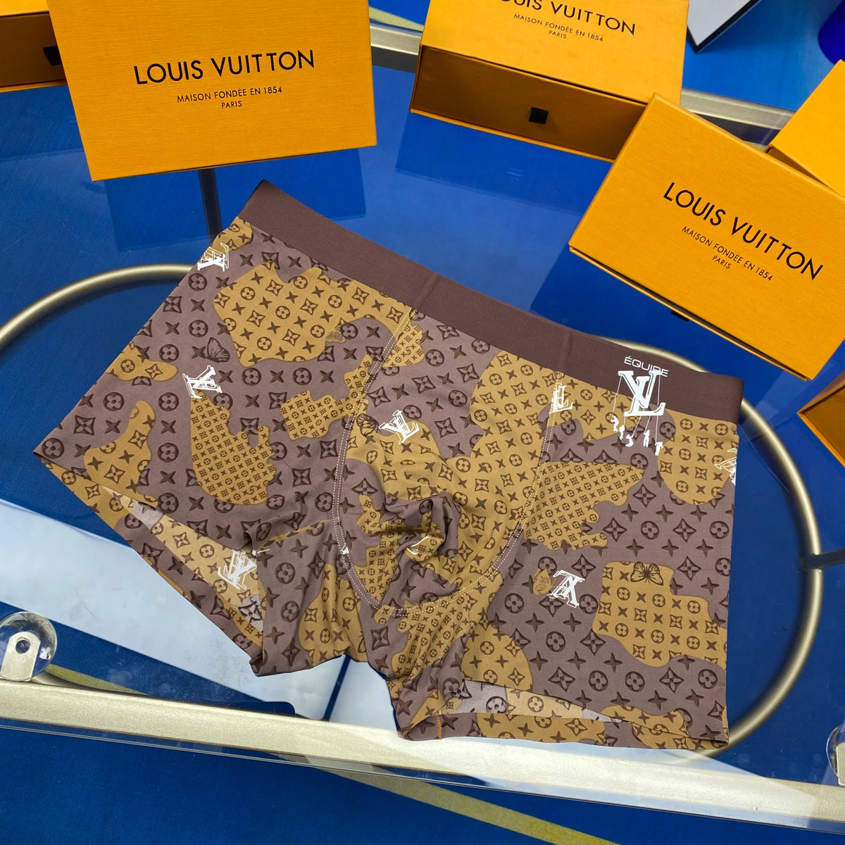 Louis Vuitton Blue Grey Dense Small Figures Boxer Briefs, image 5