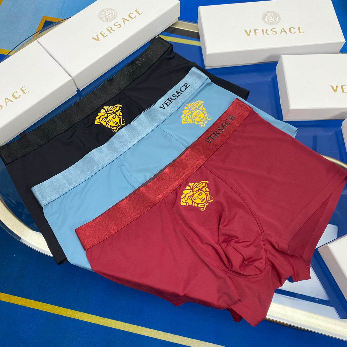 Versace Red Blue Black Gold Face Boxer Briefs, image 1