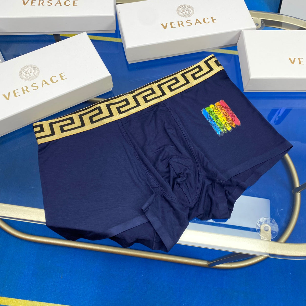 Versace Grey Navy Small Square Patch Boxer Briefs, image 5