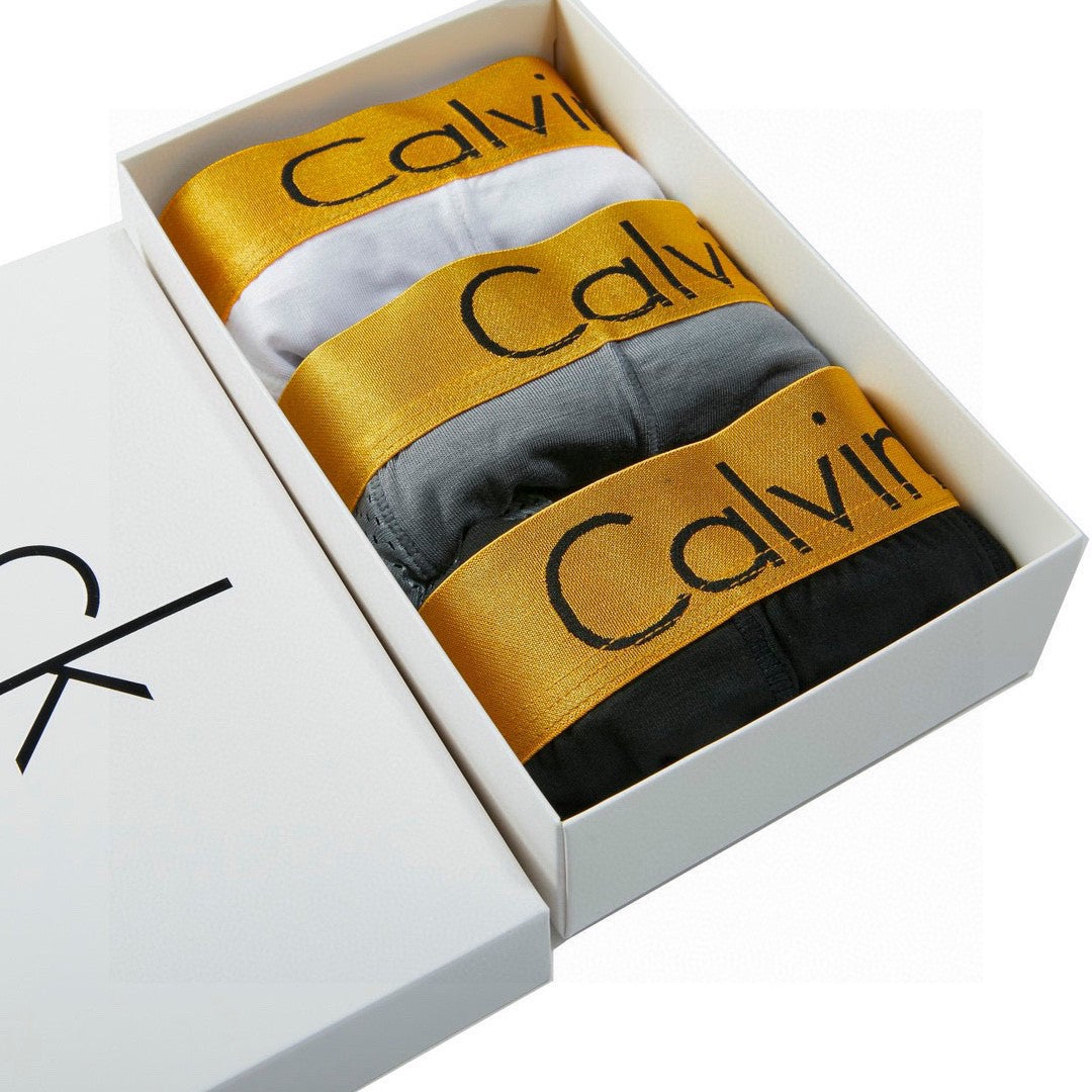 Calvin Klein Yellow Grey Folded Lettering Boxer Briefs, image 1