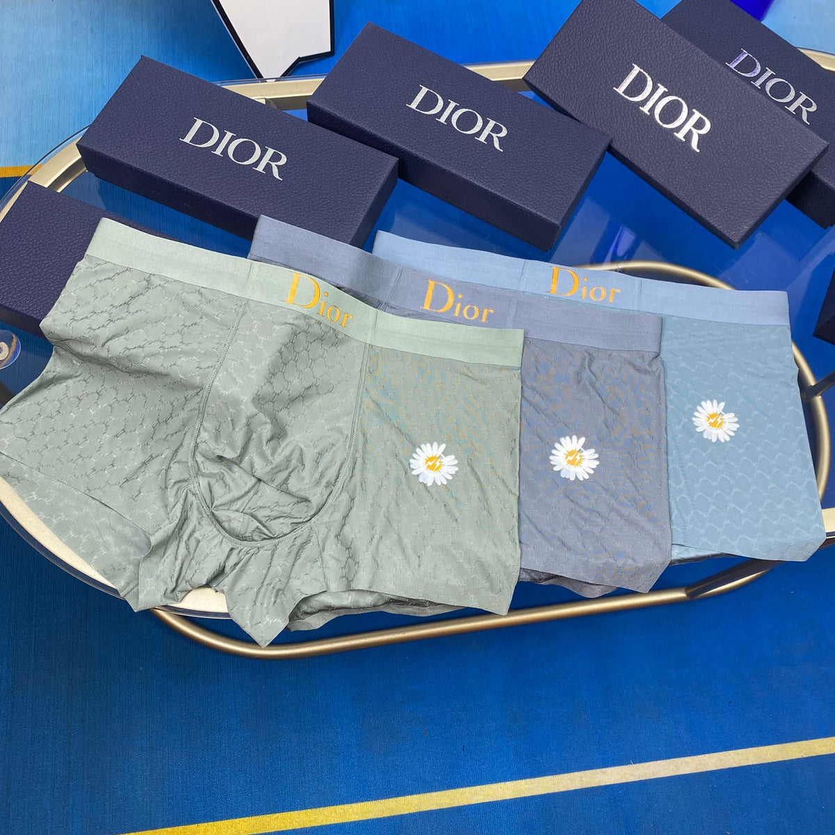 Dior Green Grey Blue Small Flower Boxer Briefs, image 1