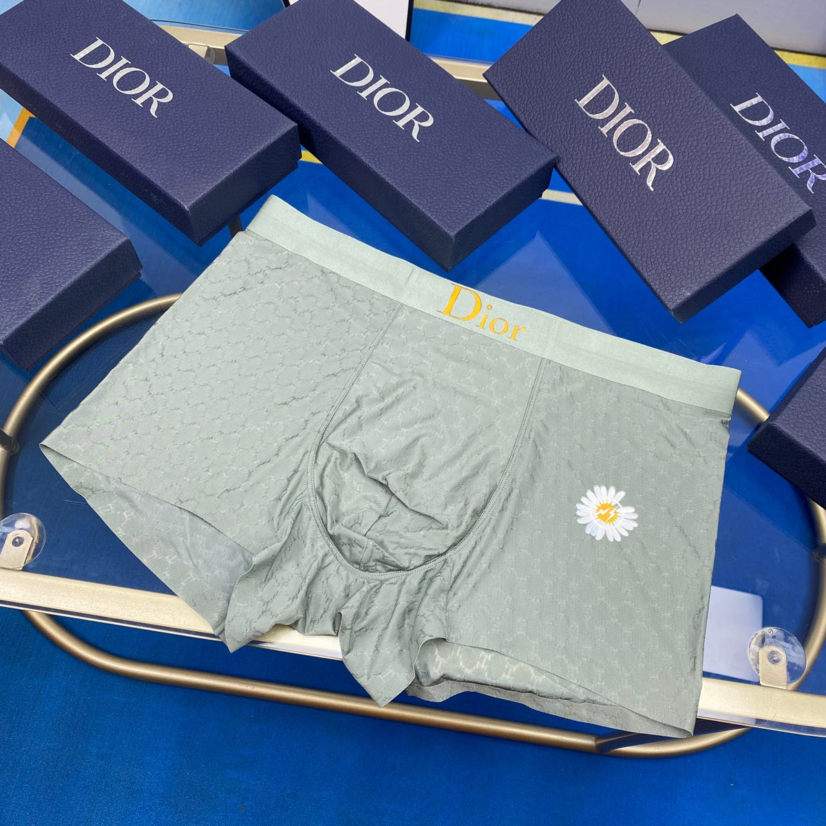 Dior Green Grey Blue Small Flower Boxer Briefs, image 5