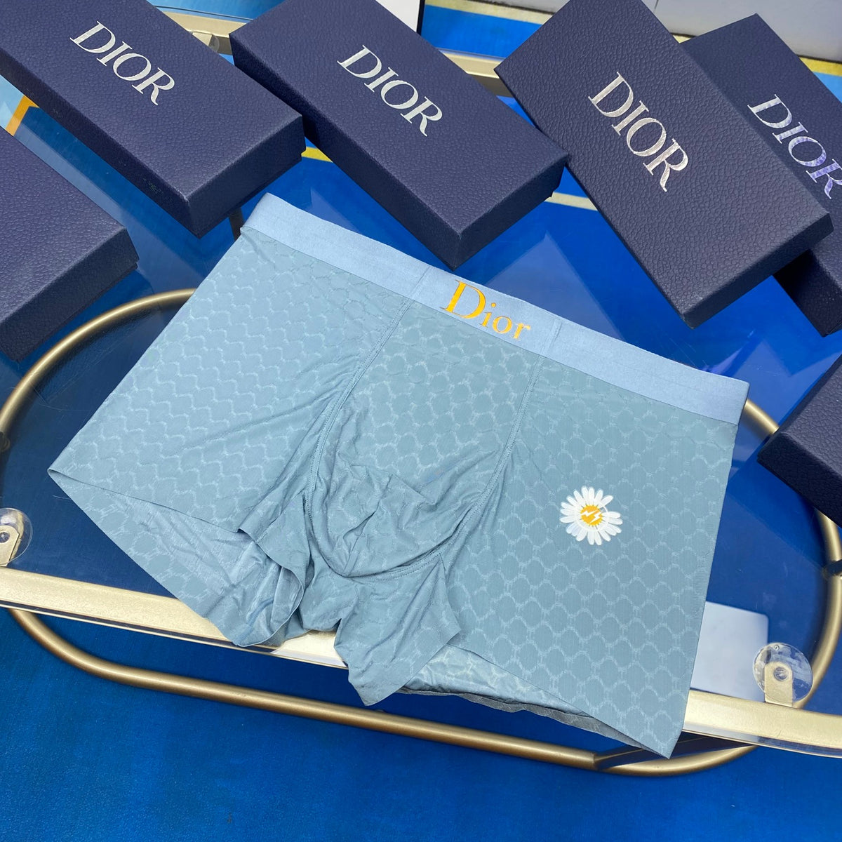 Dior Green Grey Blue Small Flower Boxer Briefs, image 6